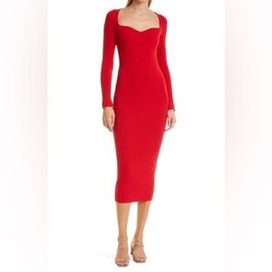 Eleven Six Marla Dress Bodycon Sweetheart Neck Ribbed Maxi Cozy Valentines sz M